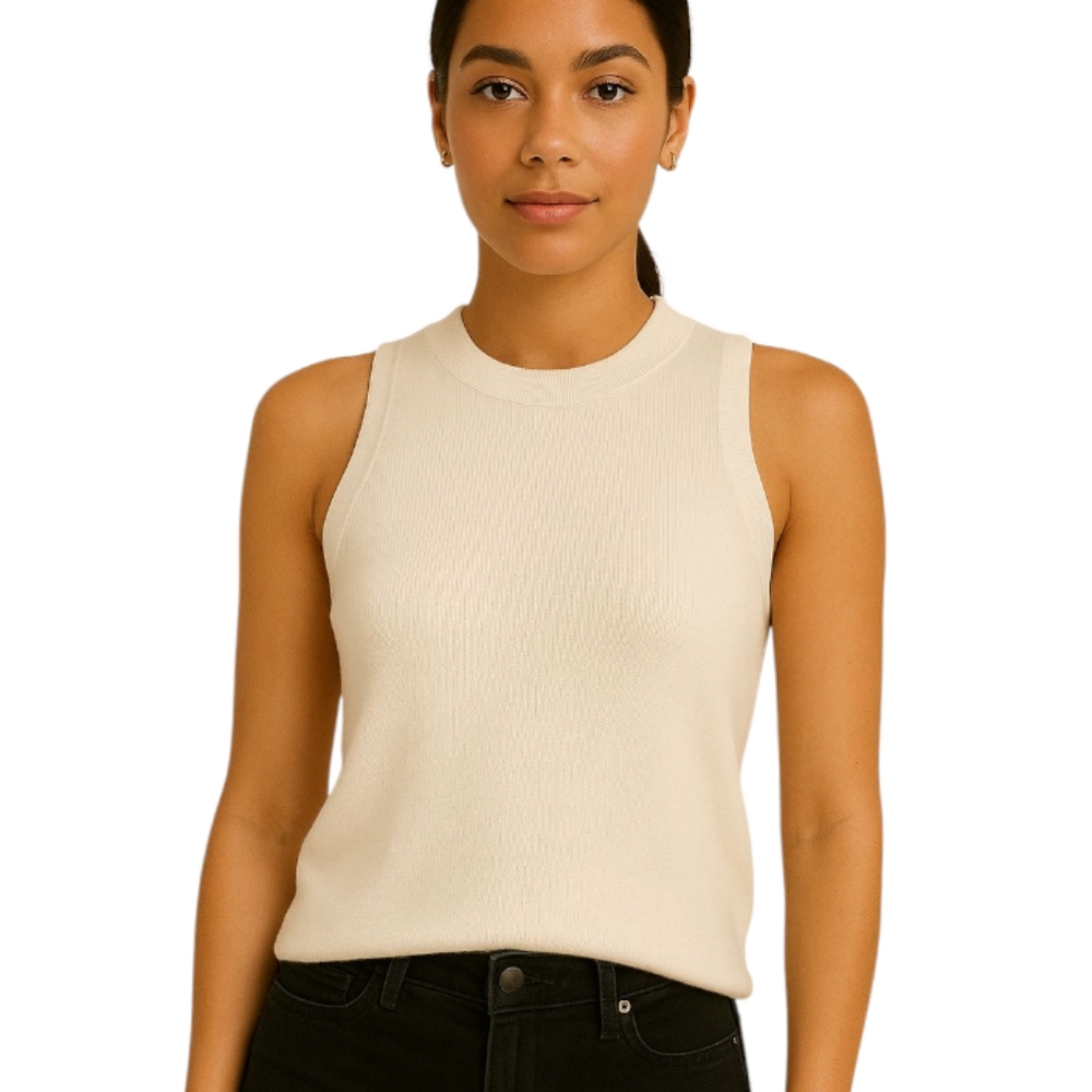 Anthropologie Endless Rose Cream Ribbed Knit Tank S